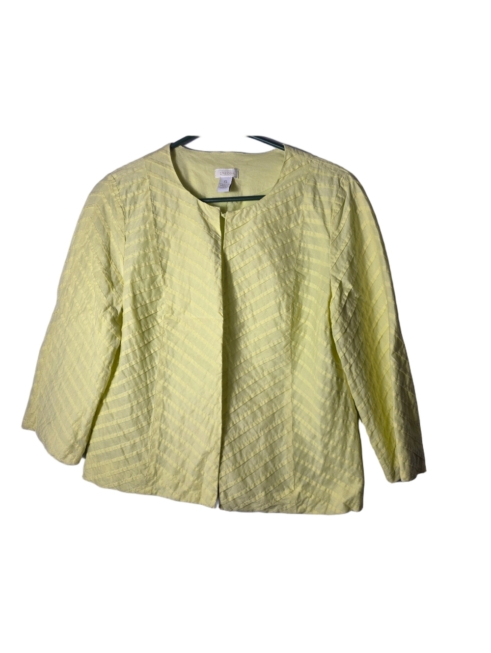 Chico's 0 Lemon Yellow Textured Open-Front Jacket Small Vintage EUC Cottagecore